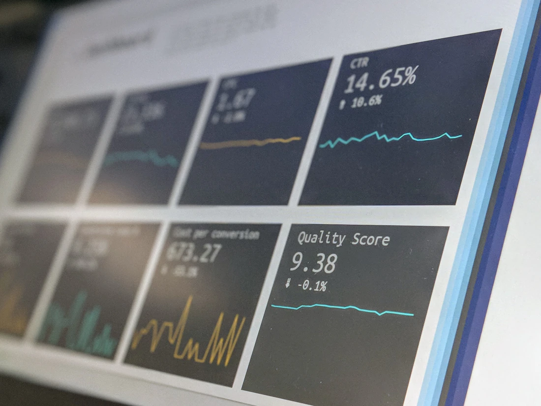 LinkedIn campaign performance dashboards displayed across office monitors