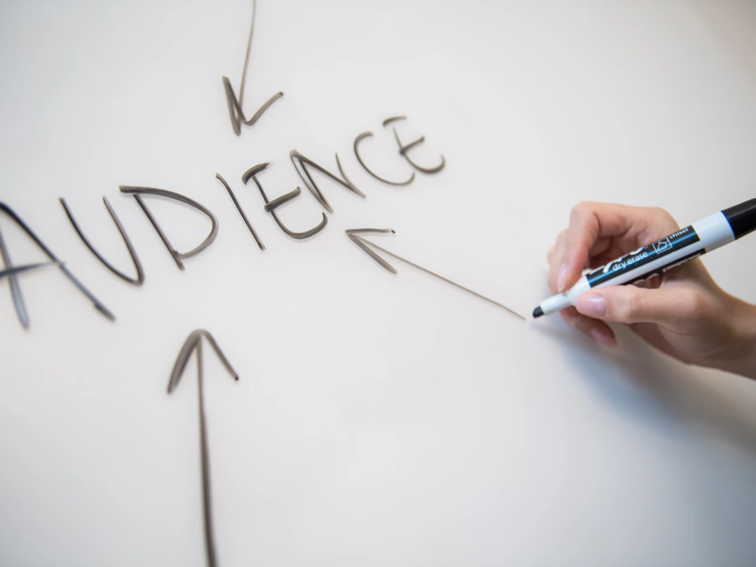 The word audience written on a whiteboard, representing search intent mapping
